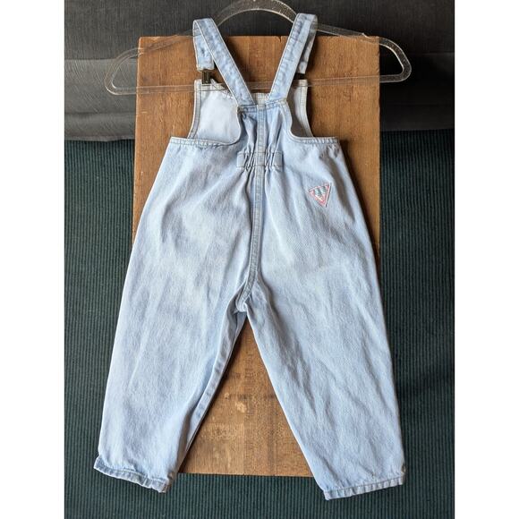 Vintage Baby GUESS Overalls Leather Patch Clip Size 2Y Y2K 90s 80s Denim - Picture 2 of 16